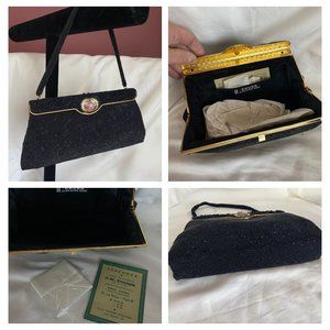 Stunning NEW vintage black beaded cameo bag CHUNN Paris
